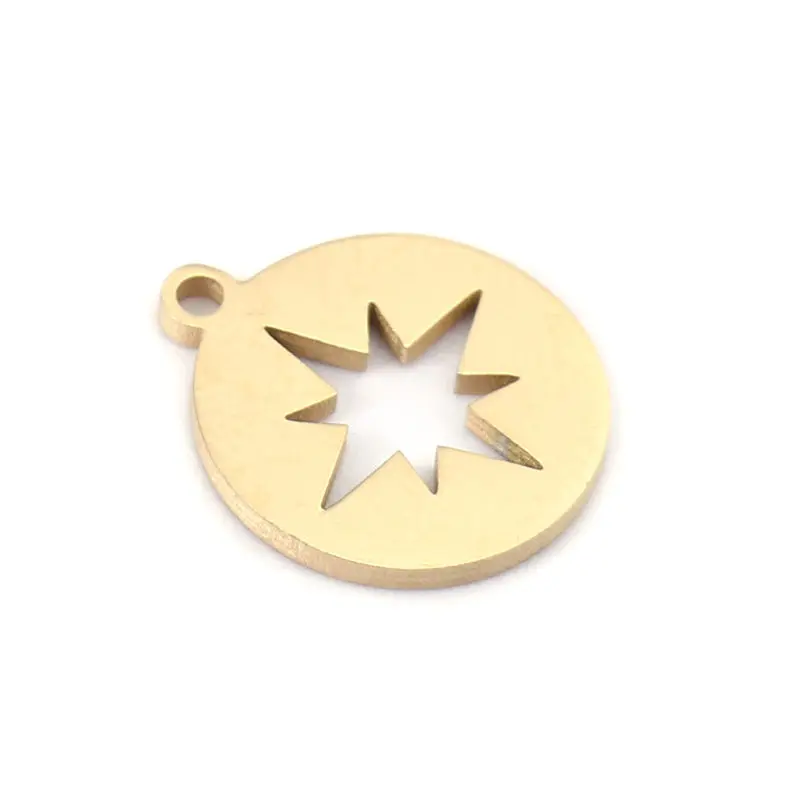 

5PCs New Stainless Steel Charm Pendants Round Star Shape Gold Charms Findings For Trendy Jewelry Making Accessories 12mm x 10mm