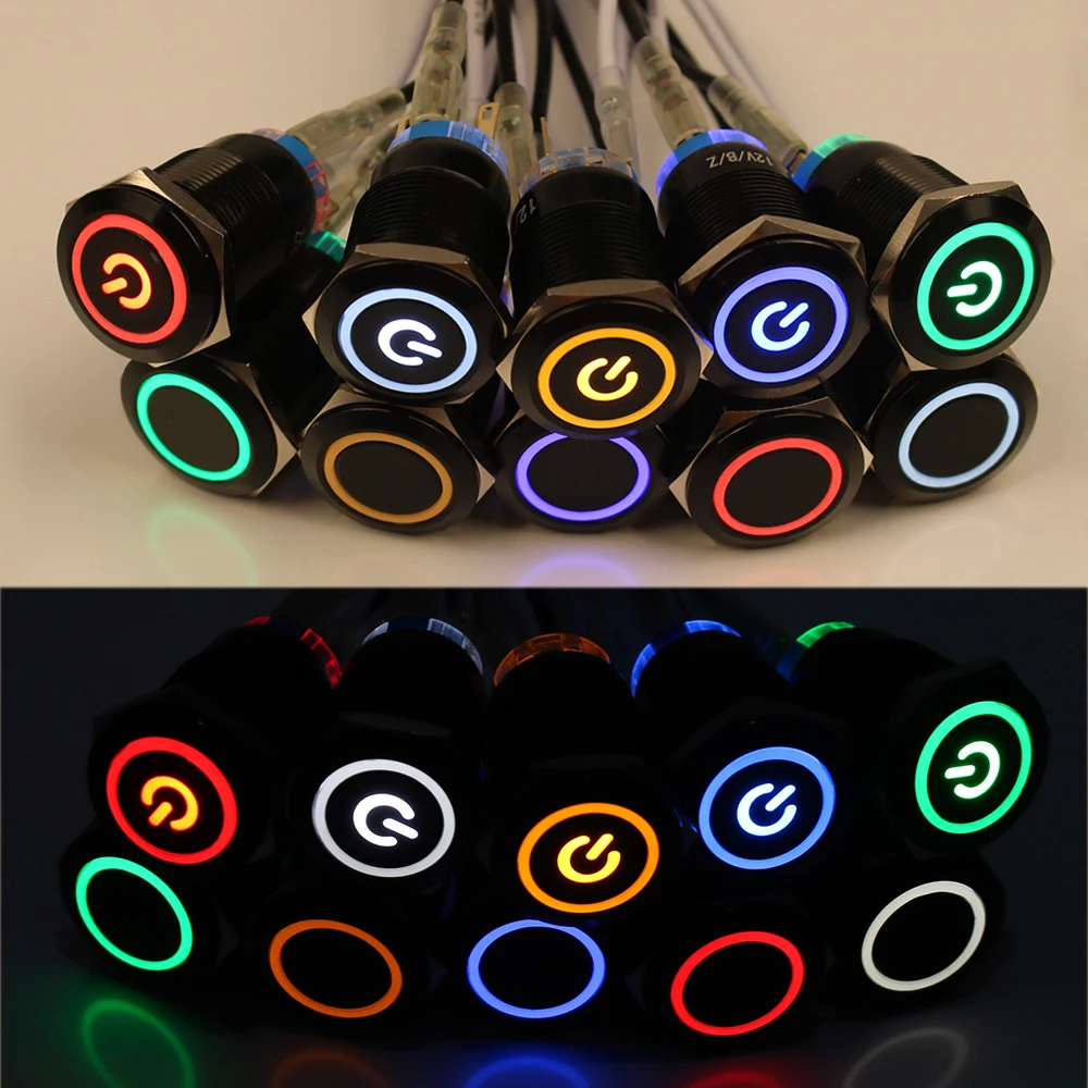 19 мм черный водонепроницаемый кнопочный выключатель из оксида алюминия с