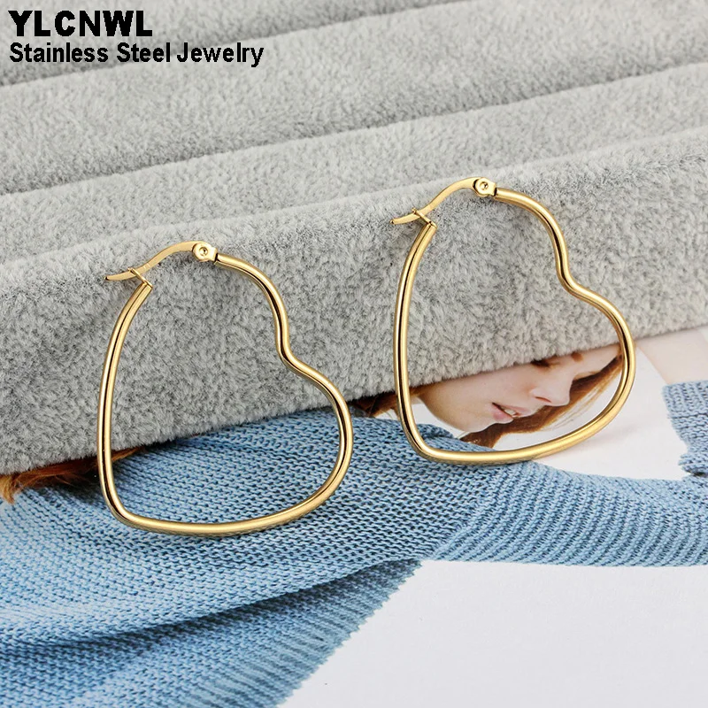 Топ Мода из нержавеющей стали любящее сердце серьги кольца для женщин Золотой