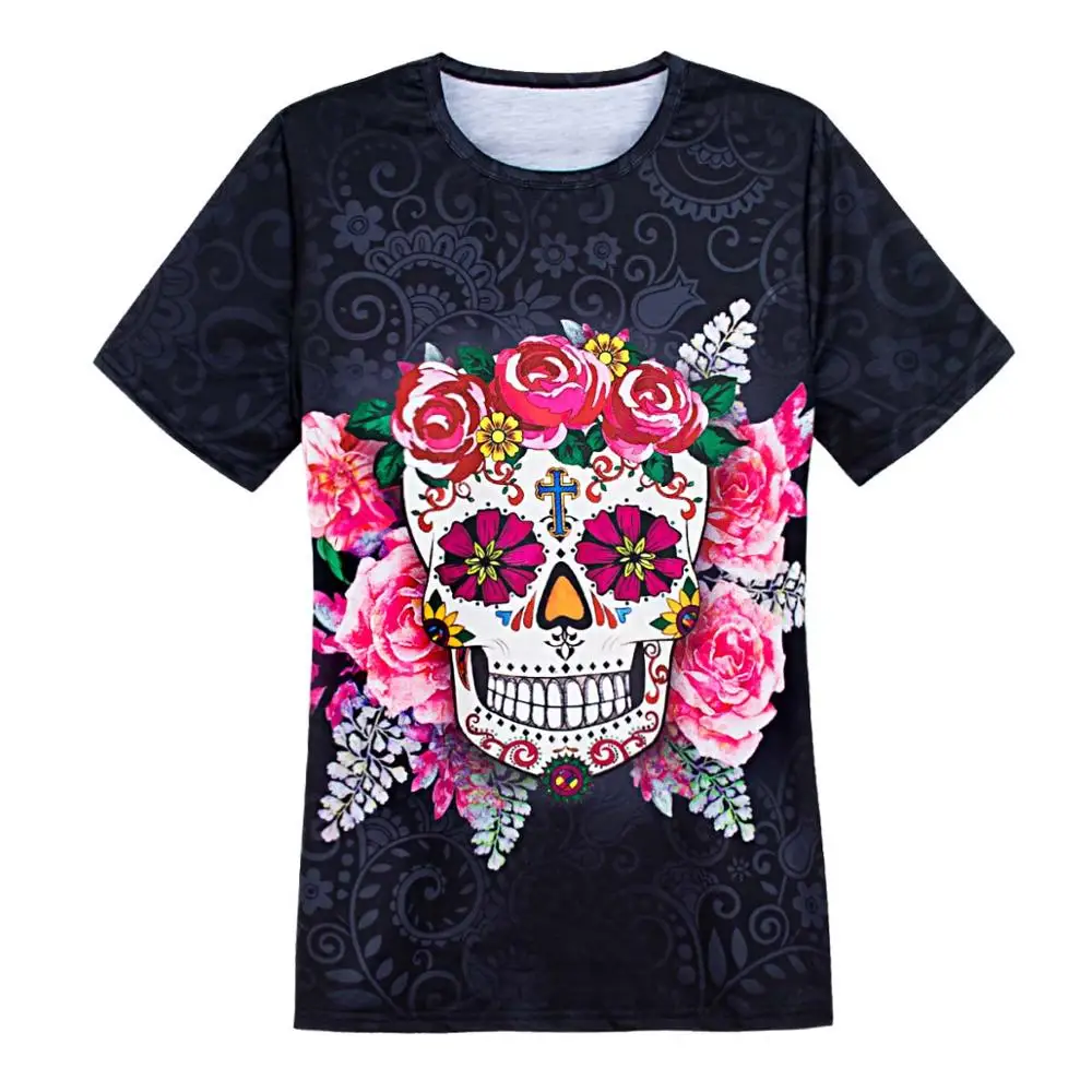 Skull Женский костюм пастушки с цветком, черепом, клоуном, пиратом мариачи, 3D футболки для косплея, для взрослых, на Рождество, Хэллоуин, карнавал, вечерние футболки - Цвет: Skull