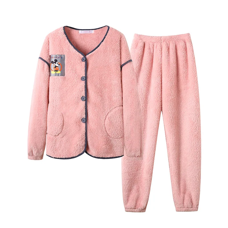 

Women Flannel Pajamas Sets Coral Velvet Bathrobe Warm Thickened Sleepwear Long Sleeve Female Home Clothes Fall Winter 2021 New