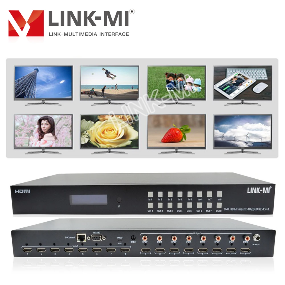 Фото LINK-MI 8x8 HDMI2.0 матрица поддержка 4K @ 60 Гц 3D 18 Гбит/с HDR 8 в 8 out HDCP2.2, IR, RS232 IP веб-Графический контроль SPDIF аудио видео Swit №2