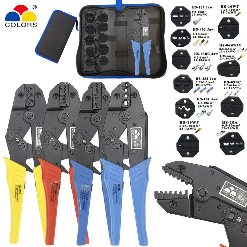 Crimping pliers kit 4 jaw HS-05H/03BC/10A/10WF/2546B for insulation/non-insulation/tube/pulg/mc4 terminals electrical tools