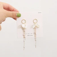 gold color needle korean women wild literary temperament simple pearl petals long tassel earring girl earrings jewelry gifts