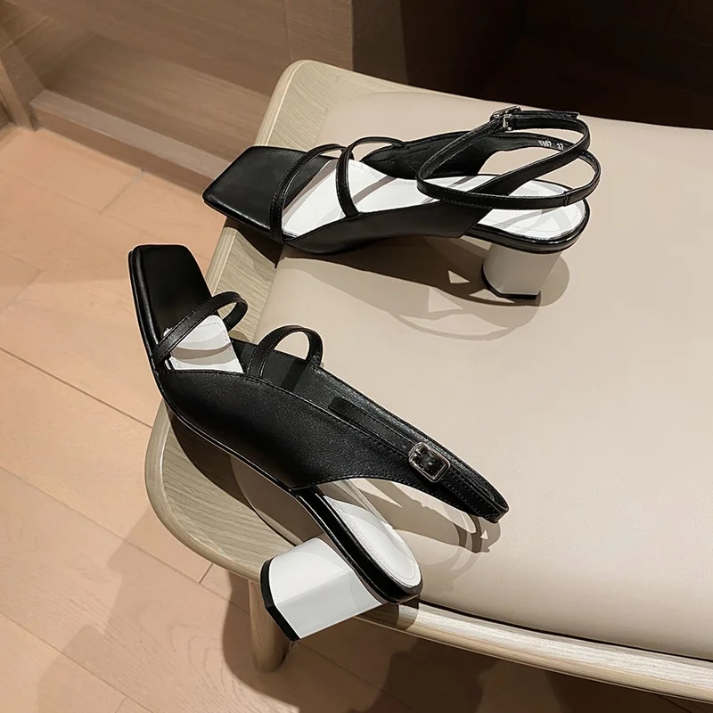 

ZVQ Woman New Style Genuine Leather Fashion summer Sandals Square Toe Solid color Leisure Concise Comfortable Mature soft