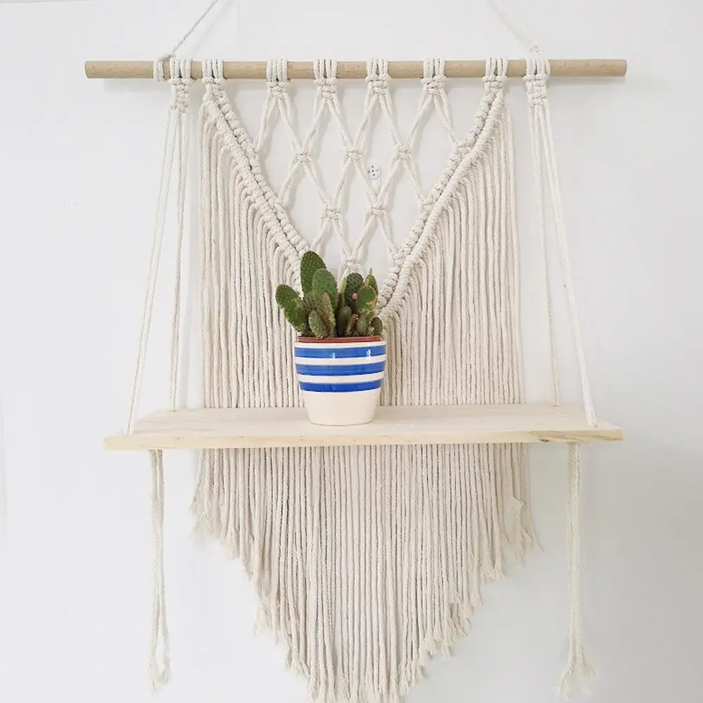 Новая деревянная полка для макраме в богемном стиле подвесной Декор растений