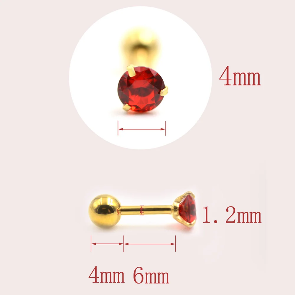 

1 pcs Medical Stainless steel Crystal Zircon Ear Studs Earrings For Women/Men 4 Prong Tragus Cartilage Piercing Jewelry