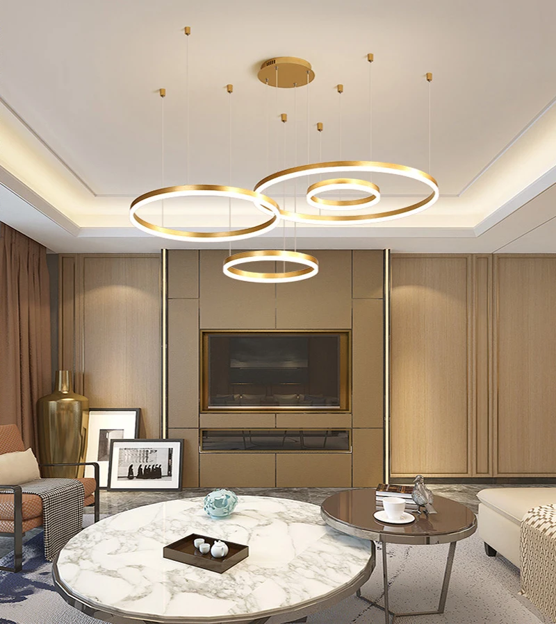 

Подвесная люстра с матовыми кольцами, светильник в стиле постмодерн, минималистичный, с регулируемой яркостью, круговой подвесной светильн...
