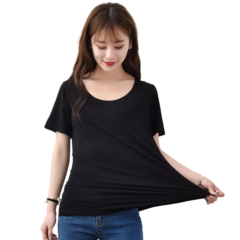 Летняя тонкая женская футболка с коротким рукавом и круглым вырезом большие