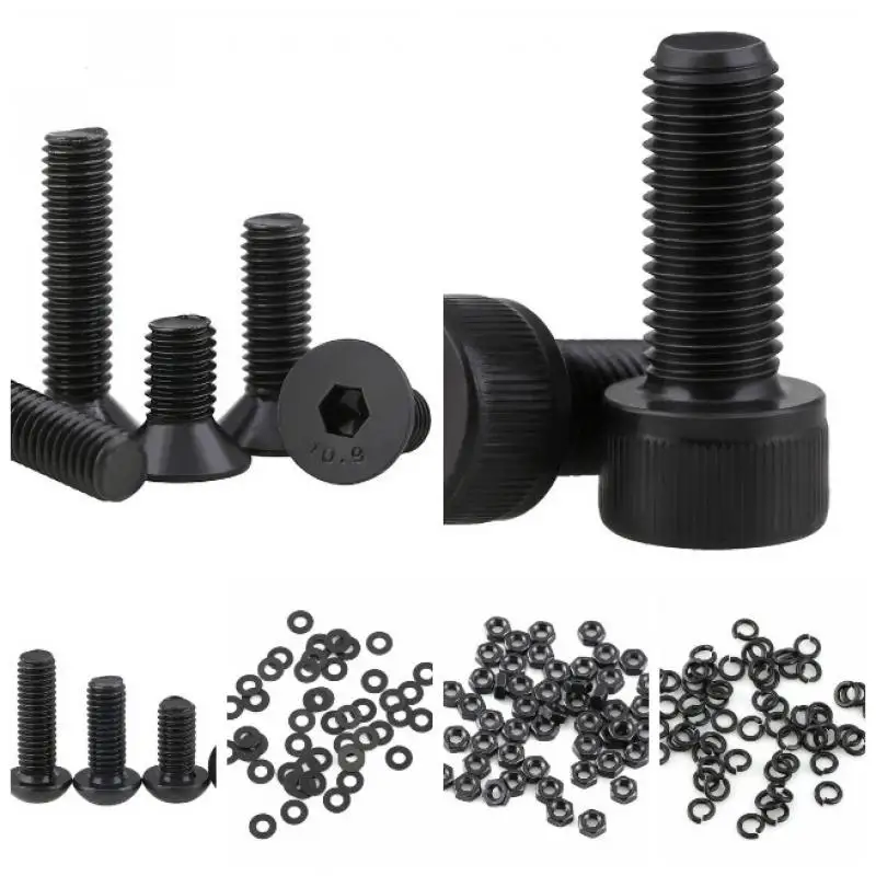 

300pcs M3 Screws Nuts Set Black Alloy Steel Screws Hex Socket Screws Bolt With Hex Nuts Washers ferramentas