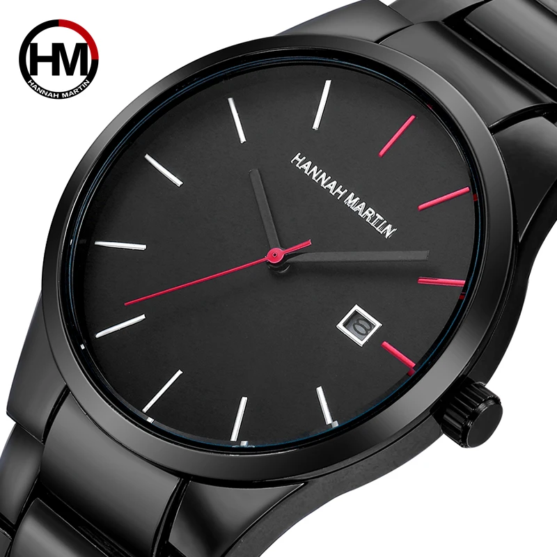 

Simple Contrast Color Dial Men's Watches Big Stainless Steel Band Fashion Waterproof Japan Movement Quartz Wristwatch All Black