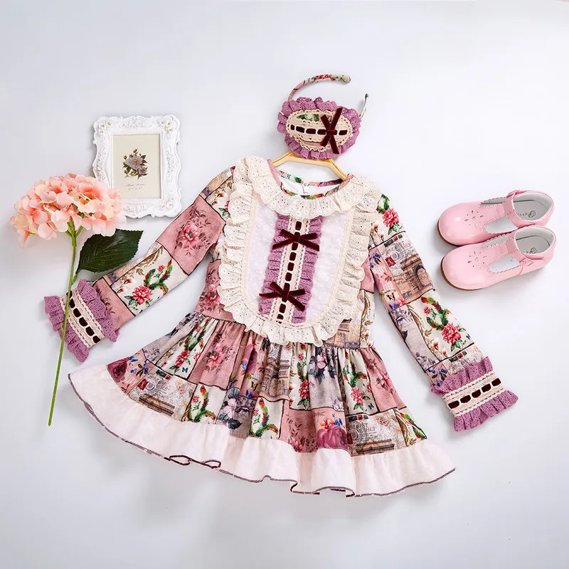 Cutestyles/осенние Винтажные Платья с цветочным рисунком для девочек; кружевные вечерние платья для маленьких девочек; бутик; костюм принцессы; одежда для детей; EG-DMGD106-B324