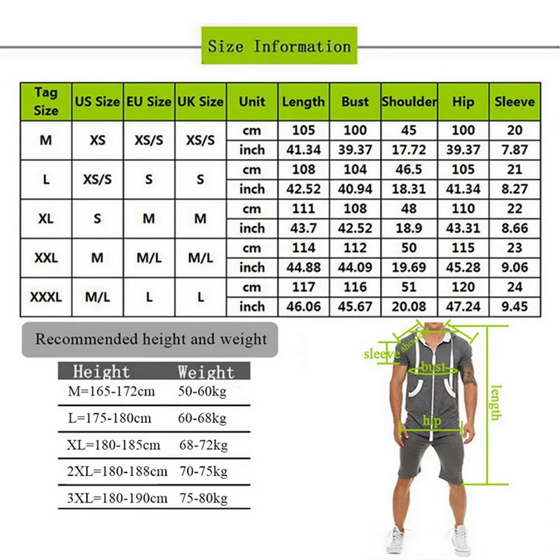 

2020 New Summer Men's Casual Short-sleeved Zipper Suit Hooded Sports Jumpsuit With Pockets Fashion Rompers One Piece Clothing