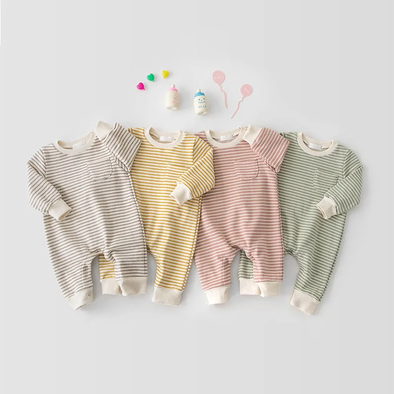 

Infant Cotton Soft Clothes Baby Girls Boys Cute Stripe Fashion Long Sleeve Jumpsuit 2022 New Newborn O-neck Romper