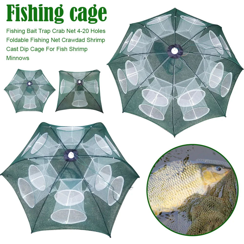 

Fishing Bait Trap Crab Net 4-20 Holes Foldable Fishing Net Crawdad Shrimp Cast Dip Cage For Fish Shrimp Minnows