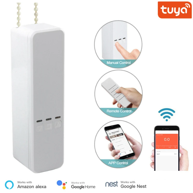

Tuya Wifi Smart Home Motorized Chain Roller Blinds Pull Bead Curtain Motor Work For Alexa Google Home Electric Curtain Motor