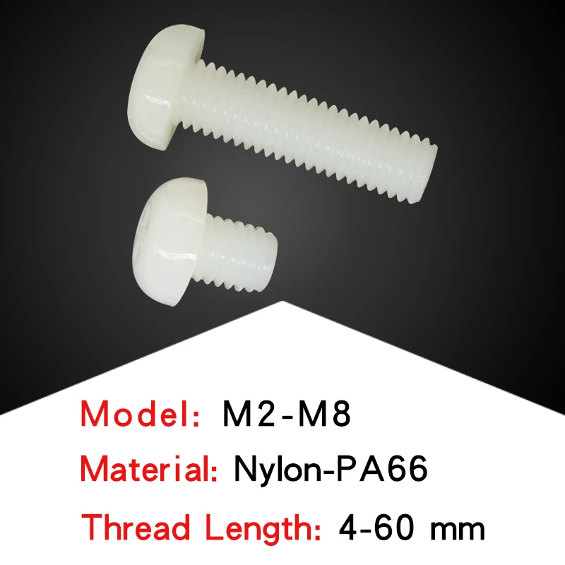 Крестовые встраиваемые нейлоновые винты с круглой головкой M4 M5 M6 M8 белого цвета