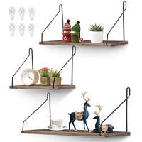 3pcs wooden iron wall shelf wall mounted storage rack decor solid wood shelves for kitchen bedroom home wall decoration holder