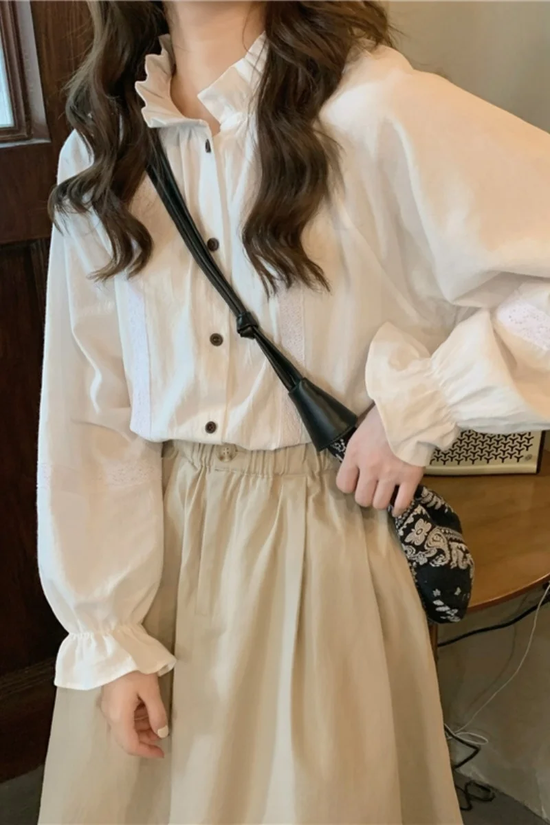 Осенняя французская шикарная рубашка дизайнерская с юбкой ощущение леса