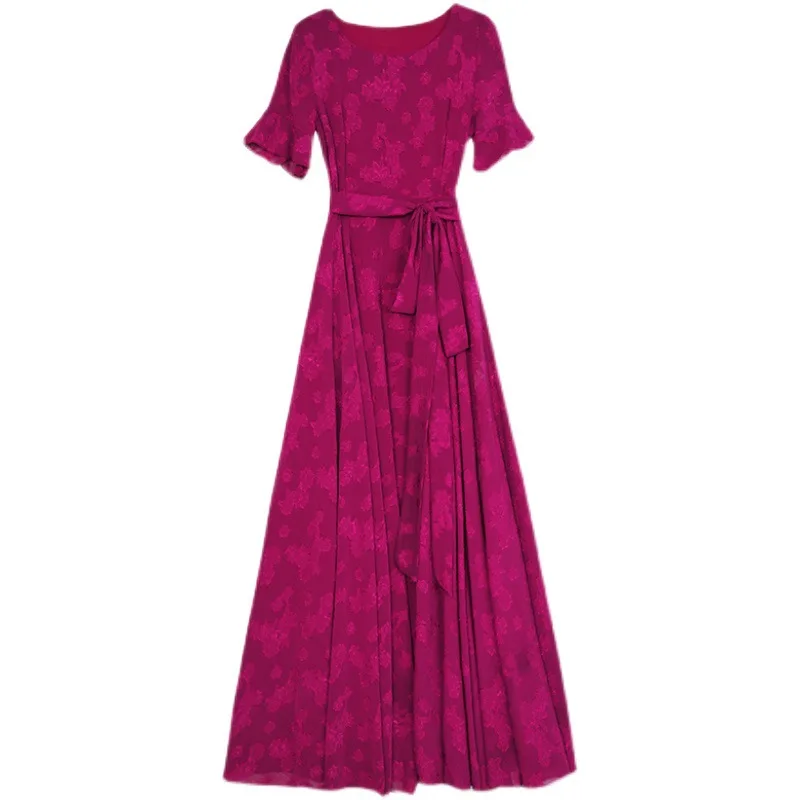 

2021 New fashion Korean version slim figure thin summer pop jacal long collection waist large display chiffon dress tide