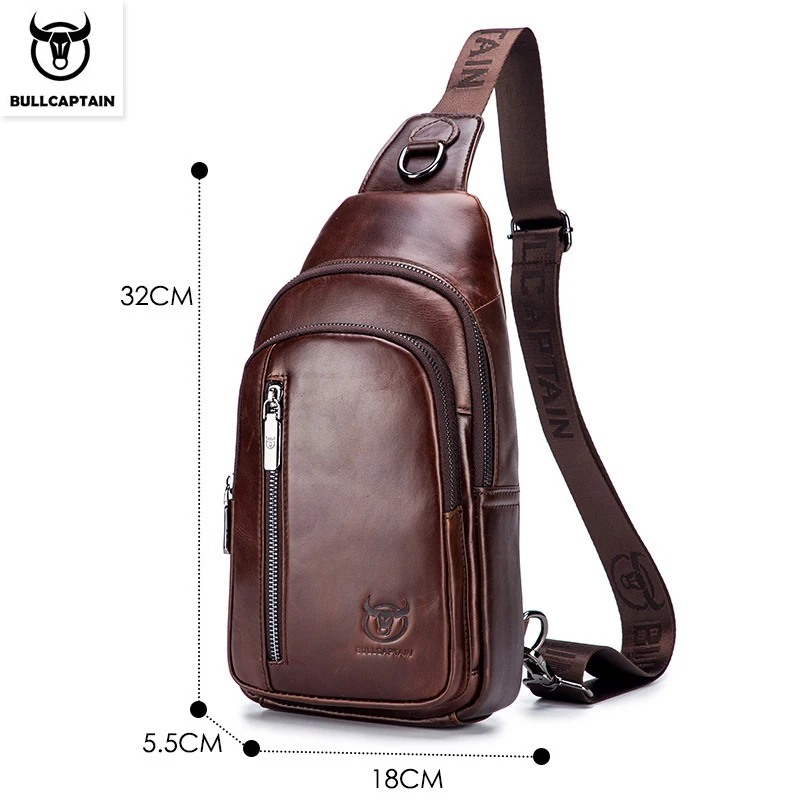 BULLCAPTAIN Men's Bag Shoulder Messenger Bag First Layer Cowhide High-Quality Business Fashion Sports And Leisure Chest Bag