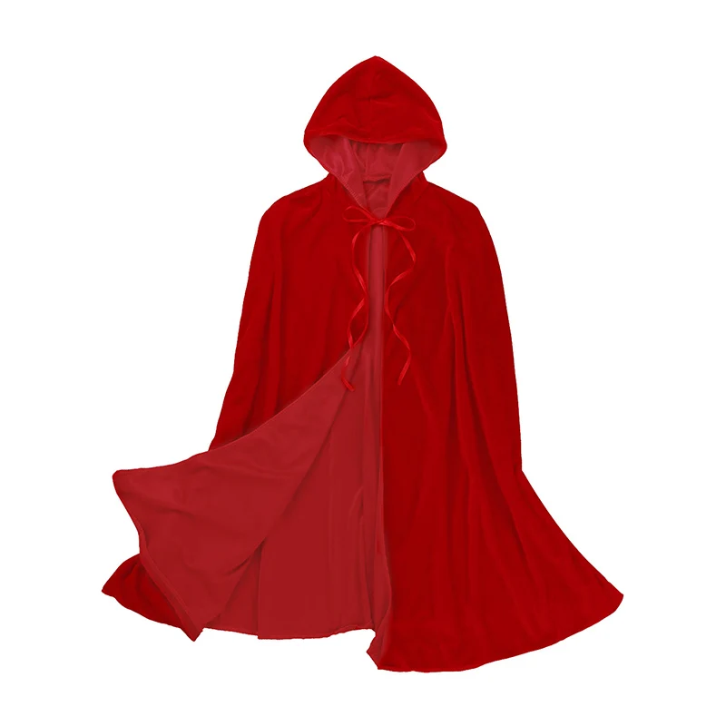 

TiaoBug Adult Classic Cosplay Party Costume Square Neck Lace Up Corset Style Women Halloween Dress with Red Velvet Hooded Cape