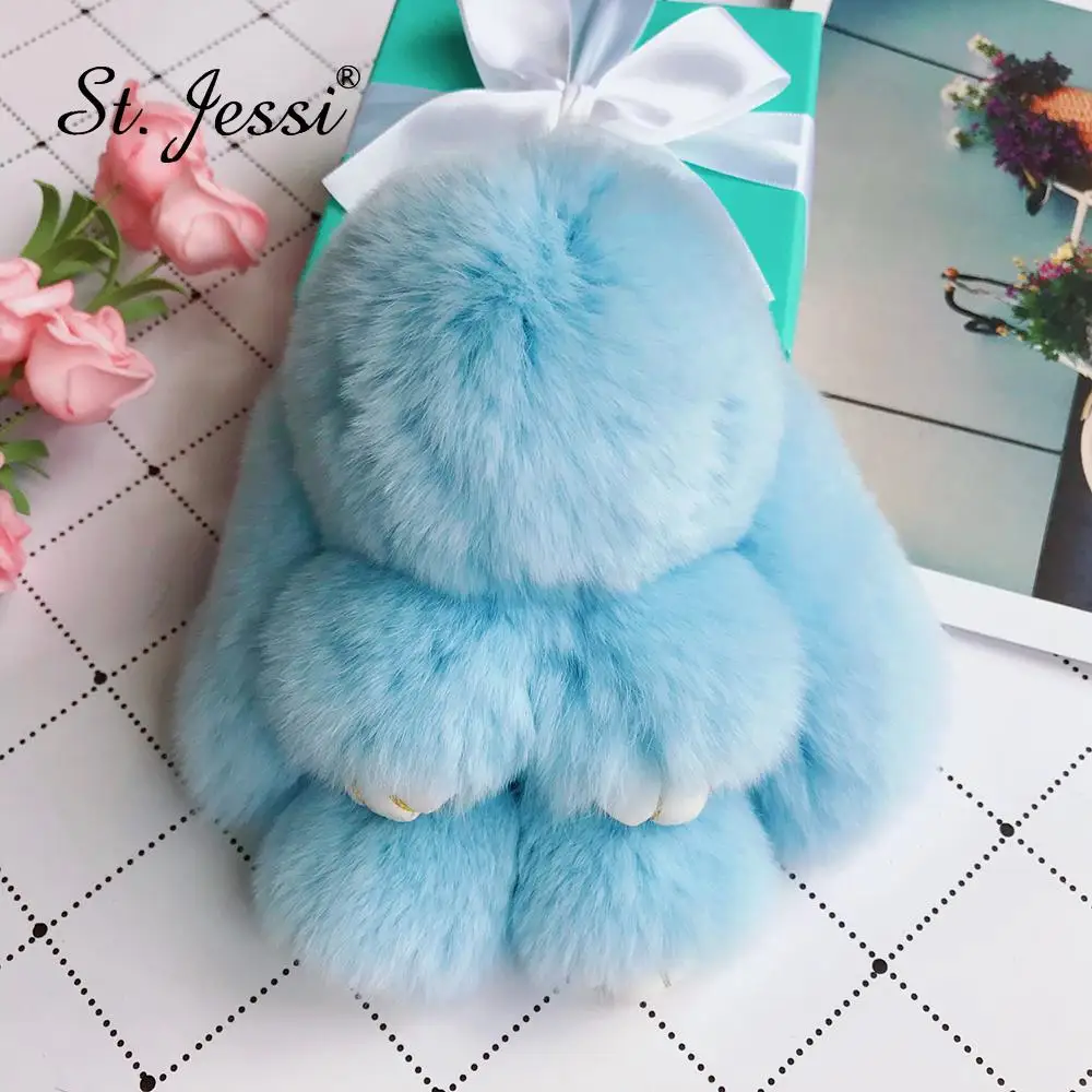 15 см милый плюшевый кролик брелок 100% настоящий мех кролика кожа через плечо для