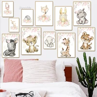 cartoon animal poster nordic style home decor wall art butterfly and flower animal canvas painting hd print modern living room