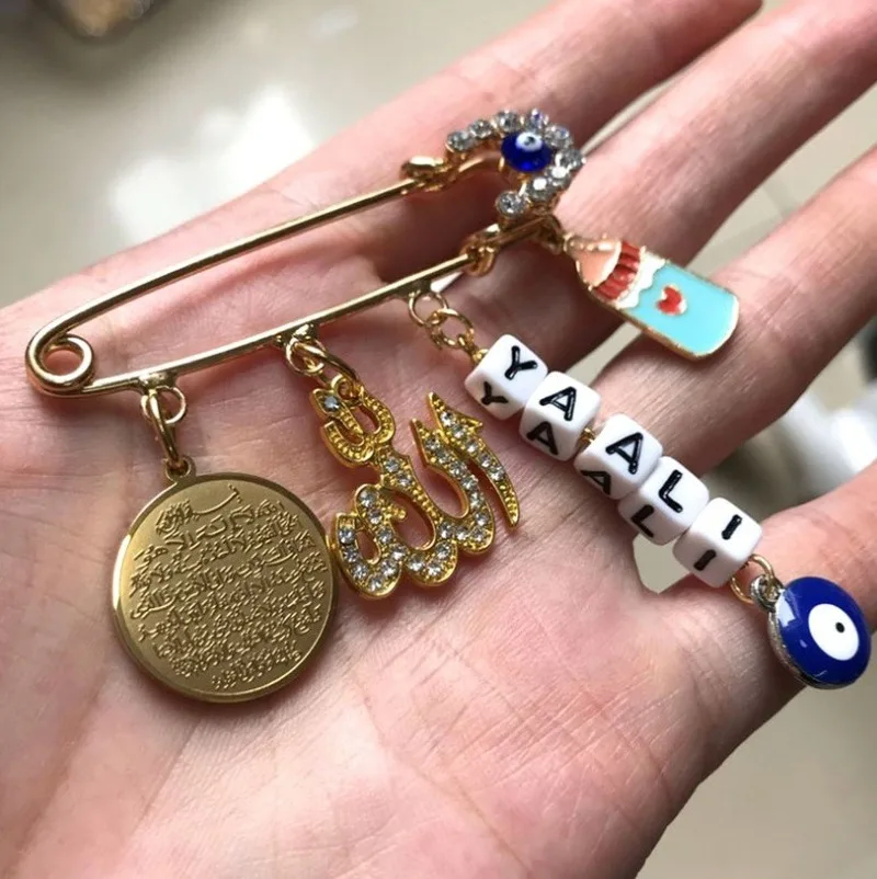 Мусульманский ислам аятул КУРСИ Алла Турецкий Дурной глаз Брошь из нержавеющей