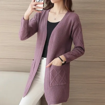 light purple Новинка, весенний женский модный кардиган, свитера, Женское зимнее пончо, куртки размера плюс, Свободное пальто, вязанные кардиганы - Цвет: light purple