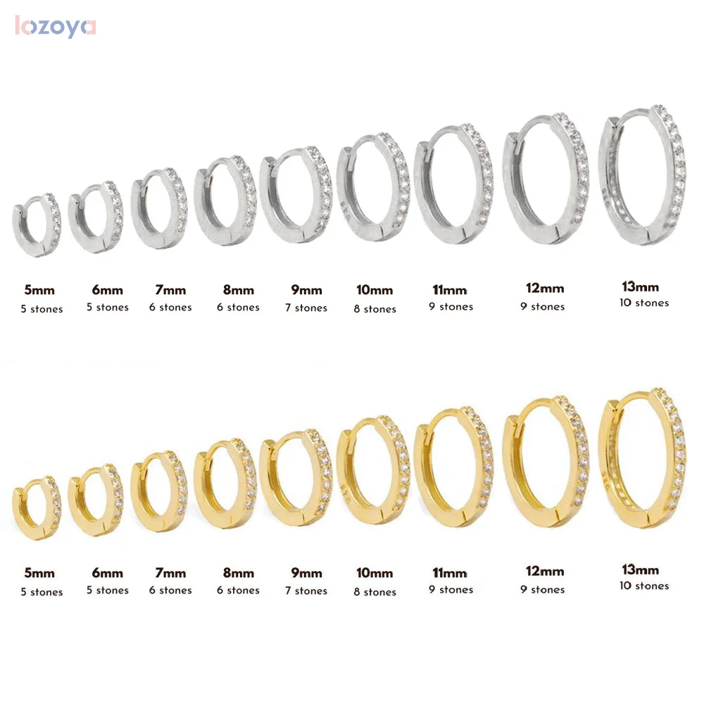 

Lozoya 925 Sterling Silver Pendiente Clips Luxury Gold Zircon CZ 5mm 6mm 7mm 8mm To 13mm Huggies Hoops Piercing Fine Jewelry