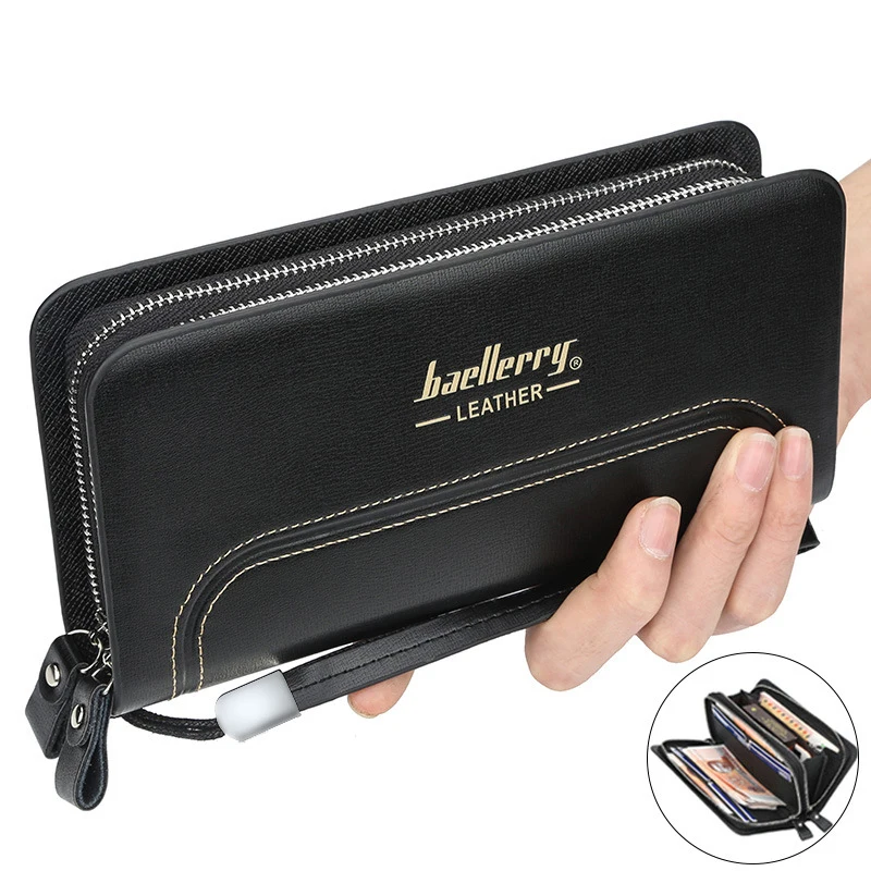 

Men Wallet Business Youth Double Zipper Clutch Bag Multi-Function High Quality Male Purse Large Capacity Card Package Coin Purse