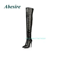 pointed toe patent leather boots womens shoe winter over the knee long boots new designer shoes stiletto black high heels sexy