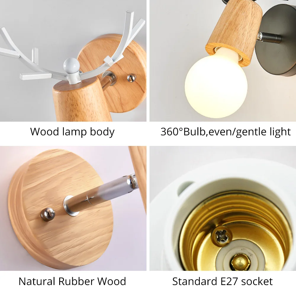 

Nordic Wood Wall Lights For Room Wall-mounted Bar Household Bedside Lighting LED Wall Sconce Indoor Bedroom Wall Decoration Lamp