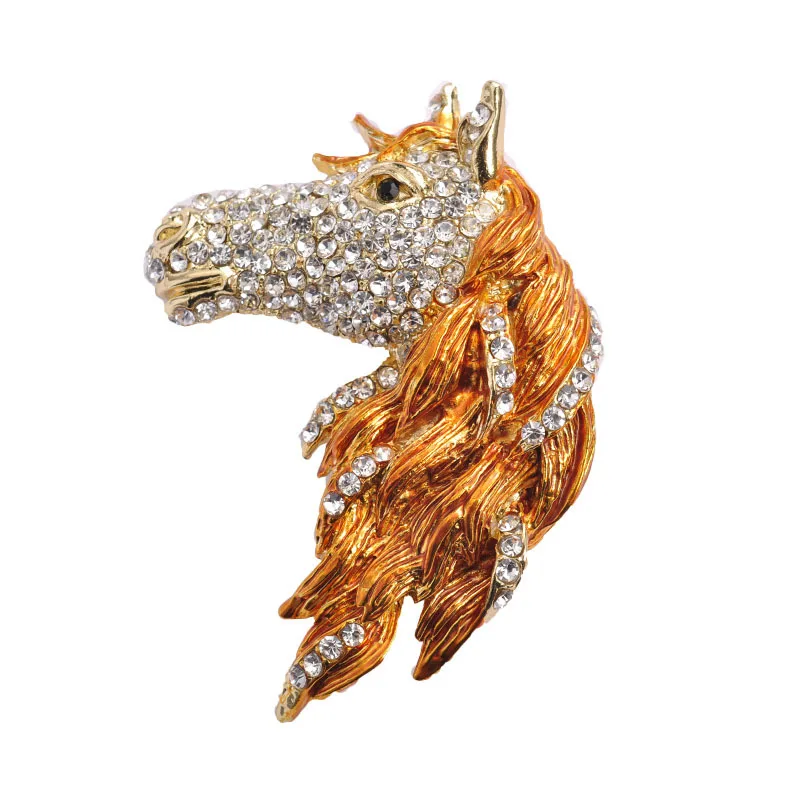 

New Men Animal Brooch Pin Couple Jewelry Fashion Color Enamel Horse Head Brooch Rhinestone Pin Brooch