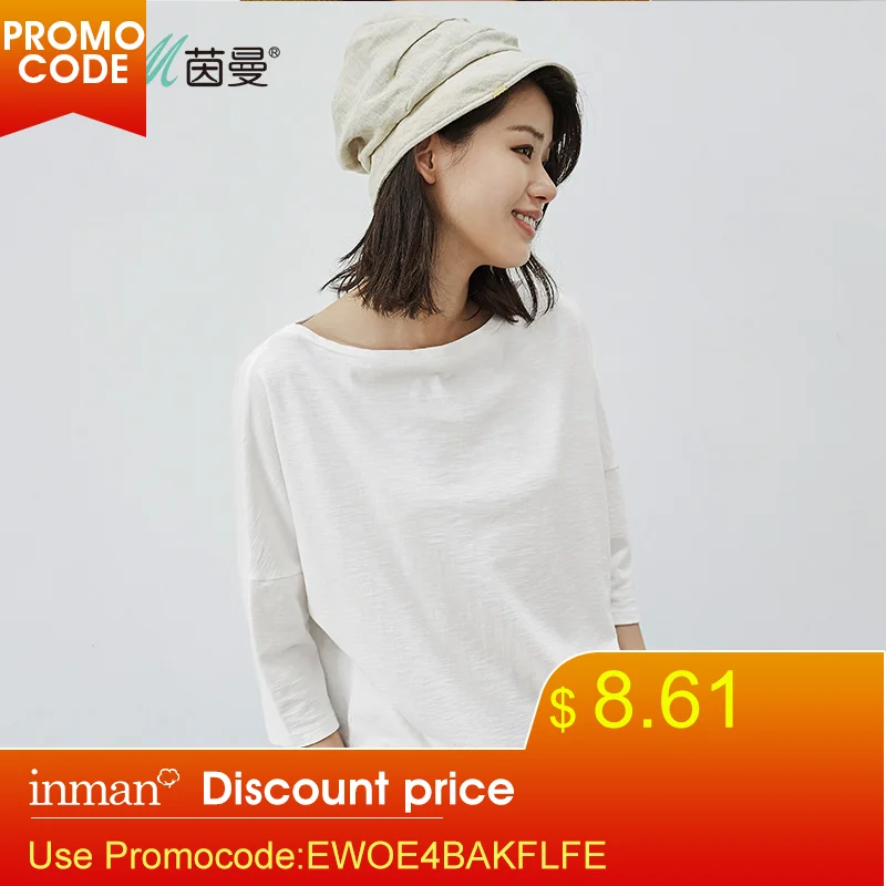 Женская хлопковая Футболка INMAN Однотонная футболка с вырезом лодочкой и рукавом