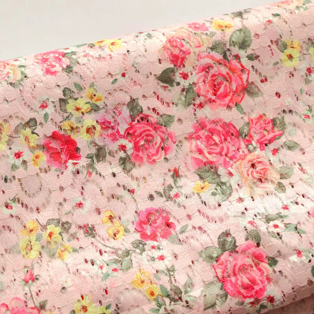 90*140 см широкий розовый цветочный принт Винтажный стиль кружевная ткань для