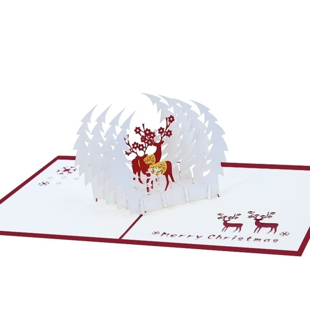 Милые Мультяшные 3D выдвижные праздничные поздравительные открытки с оленем