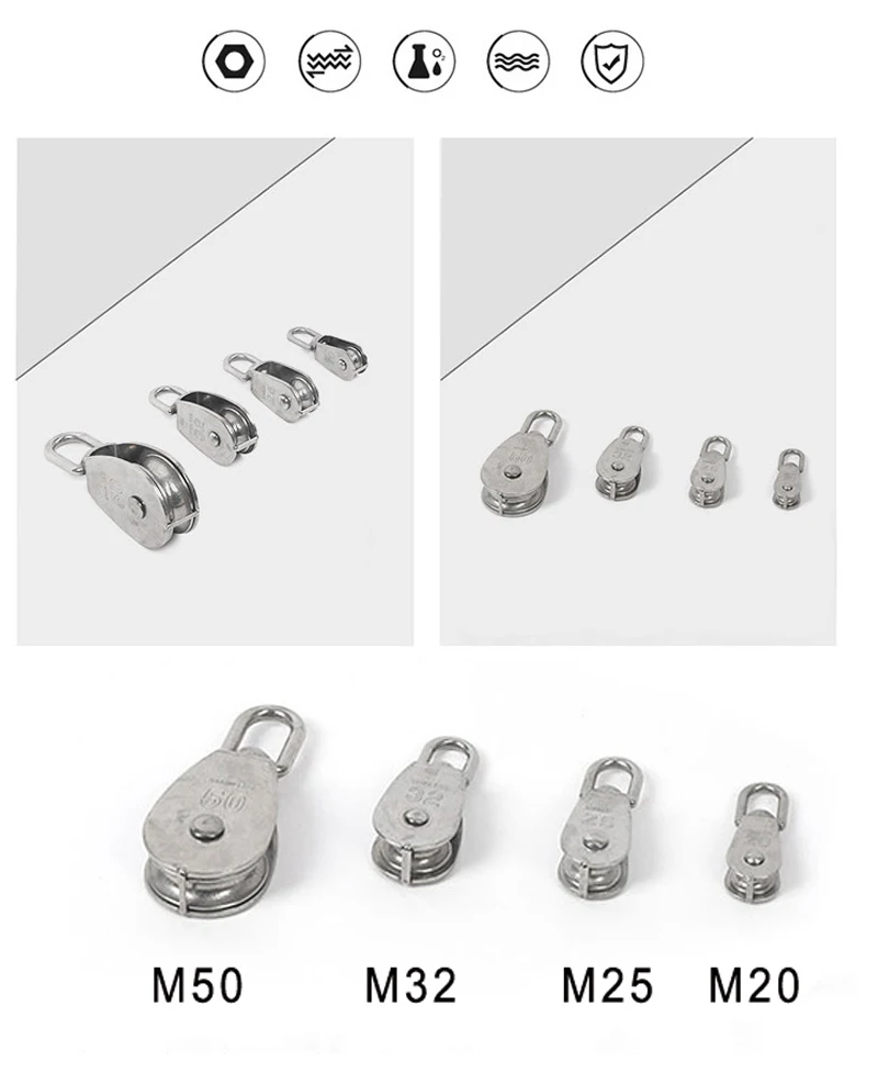 M50& M75& M100 304 одноколёсный роликовый блок из нержавеющей стали или двухосный двойной приводной ремённой шкив поворотный шкив блок скалолазания аксессуары