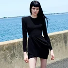Ocstrade одежда для женщин 2020 осень Новое поступление черное Бандажное платье с длинным рукавом облегающее сексуальное ДРАПИРОВАННОЕ Мини вечернее платье