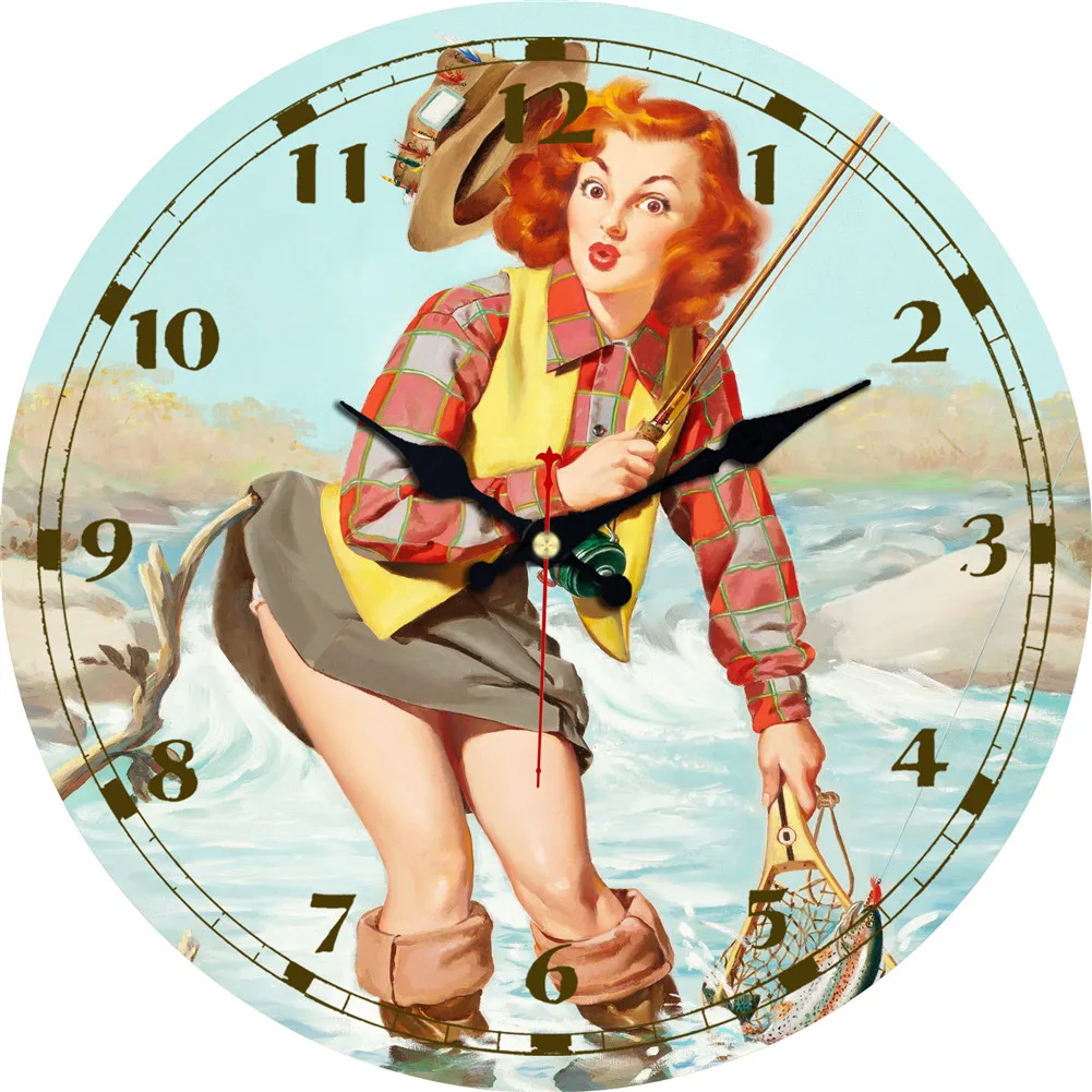 

Pattern Wooden Clock French Vintage Beauty Salon Lady Girl Wall ClockHome/office/living Room Wall Art Round Wall Clock