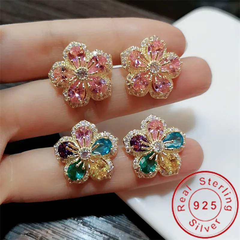 2019 серьги гвоздики с цветочным украшением из Earrring AAAAA cz реального 925