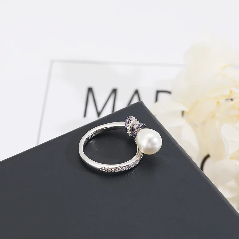 

Fashion Simple Baroque Silver Color Zironia Purple Crystal Pearl Rings For Women Gift Fashion Jewelry Zk30
