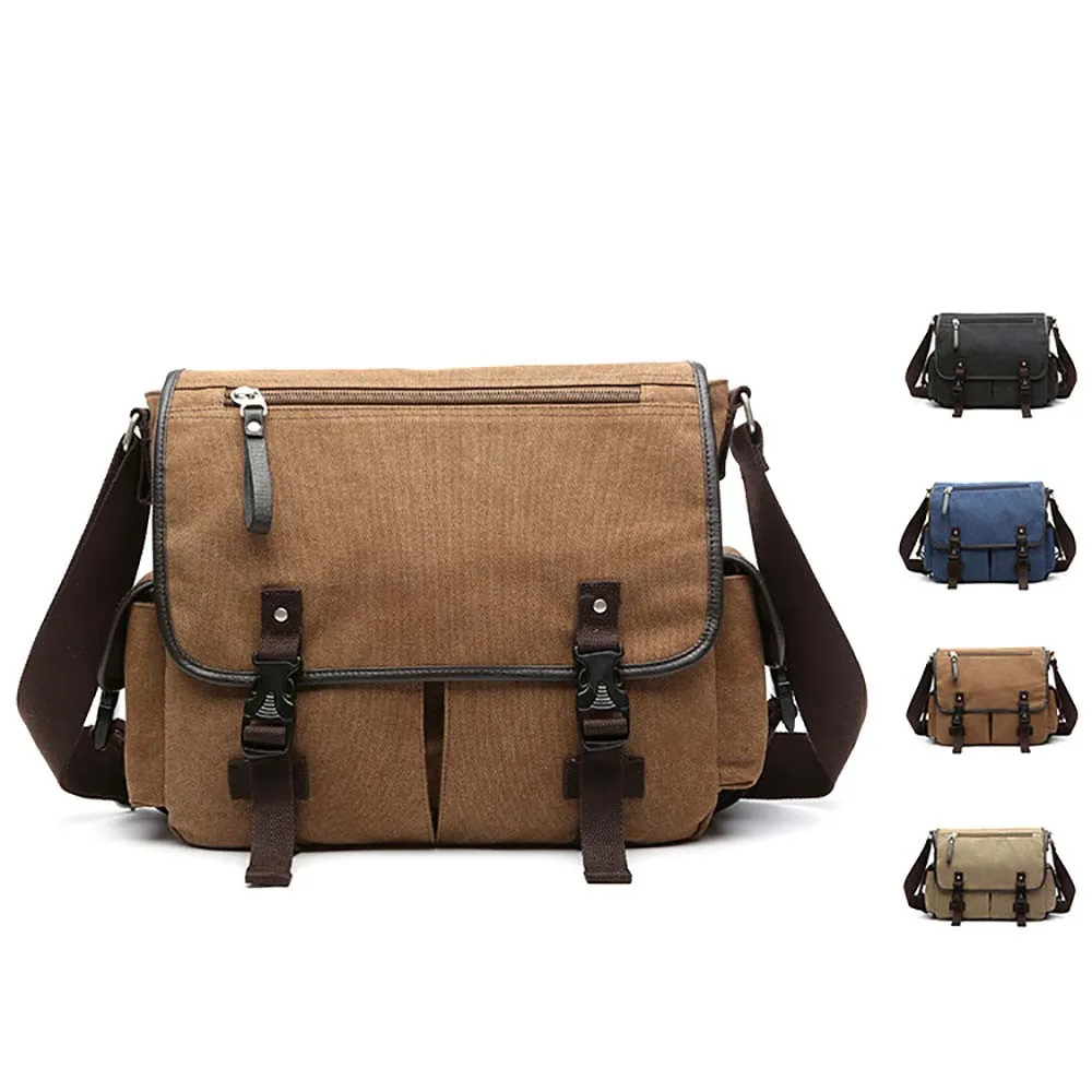 

Campus Youth Men's Flip Canvas Horizontal Square Shoulder Crossbody College Student Schoolbag Simple Casual Messenger Bag Men