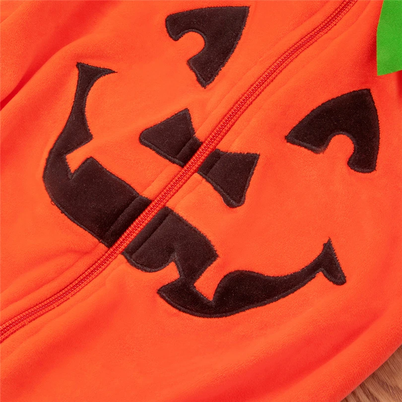 

Halloween Newborns Hooded Bodysuit Cartoon Pumkin Print Baby Boys Girls Warm Zipper Clothes Winter Sleeveless Jumpsuit 0-24M A20