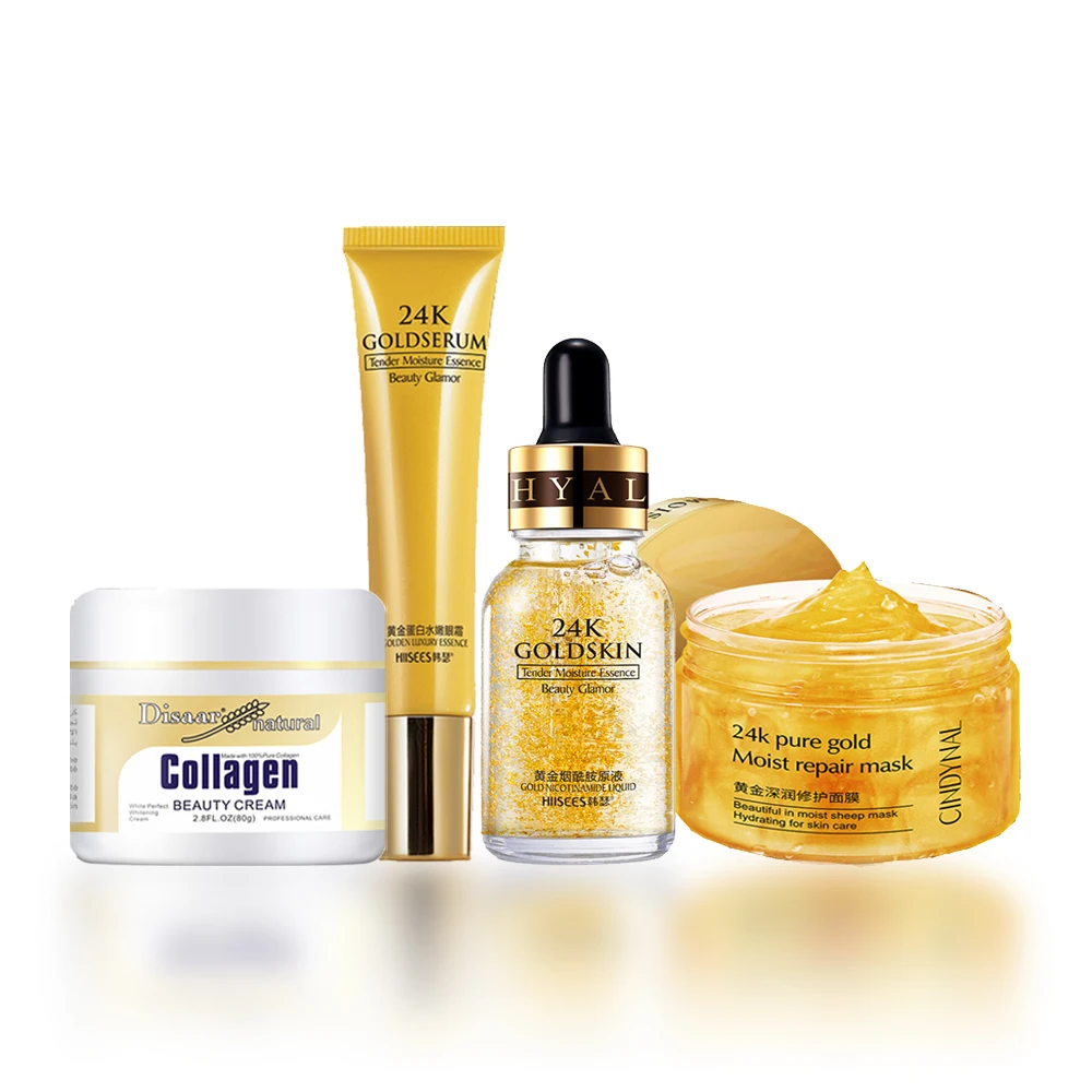 

Face 24K Gold Serum Collagen Cream Moisturizing Repair Mask Anti Wrinkle Aging Fade Dark Circle Brighten Eye Firm Skin Care Set