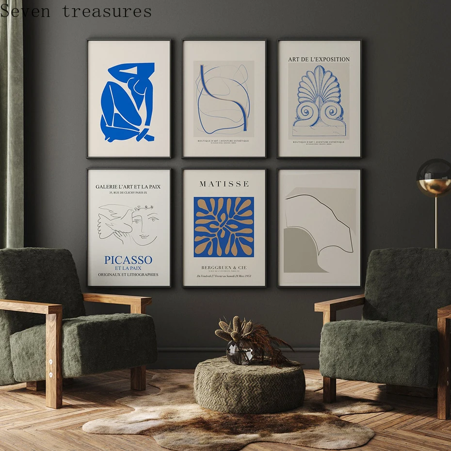 

Classic Vintage Abstract Blue Beige Wall Art Canvas Poster and Print Pictures for Living Room Interior Home DecorationPainting