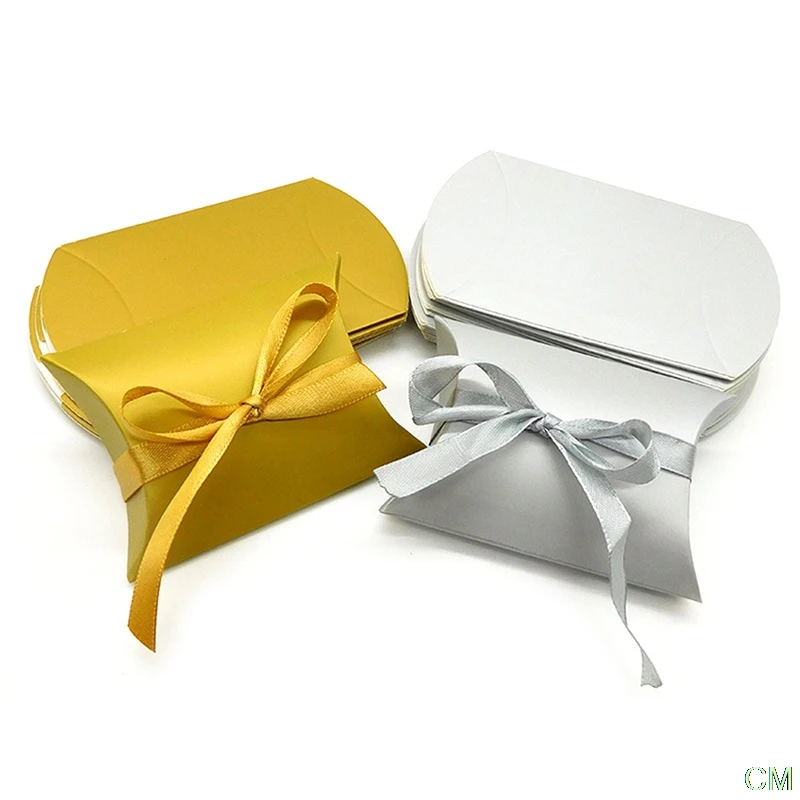 

50pcs Candy Box Kraft Paper Pillow Shape Wedding Favor Gift Boxes Pie Party Bags