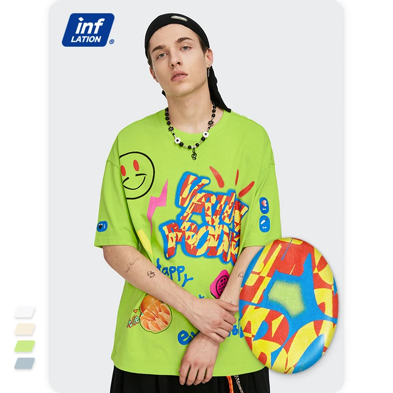 INFLATION Men Graffiti Printing Funny Tshirt Streetwear 2021 Trending Oversized Hip Hop T-shirts For Boy Tees 5158S21