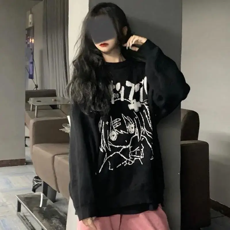 Sweater Oversize Y2k Tops Long Sleeve Winter Clothes Women Jumper Anime Pullover Streetwear Knitted Coat Vintage Korean Clothing | Женская